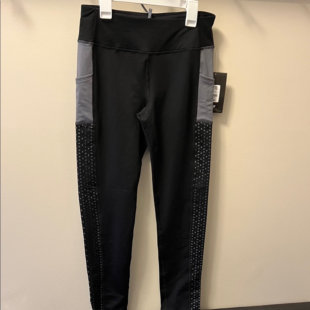 Avia Black and Gray Girls' Active Leggings with Side Pockets